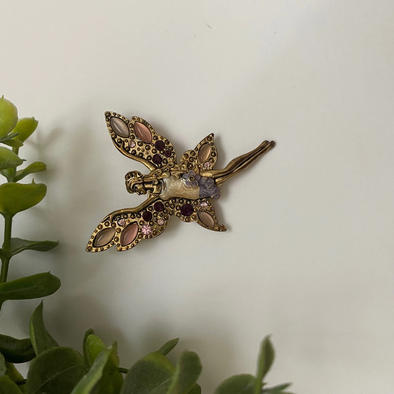 Vintage gold pink purple whimsical garden fairy pin 2