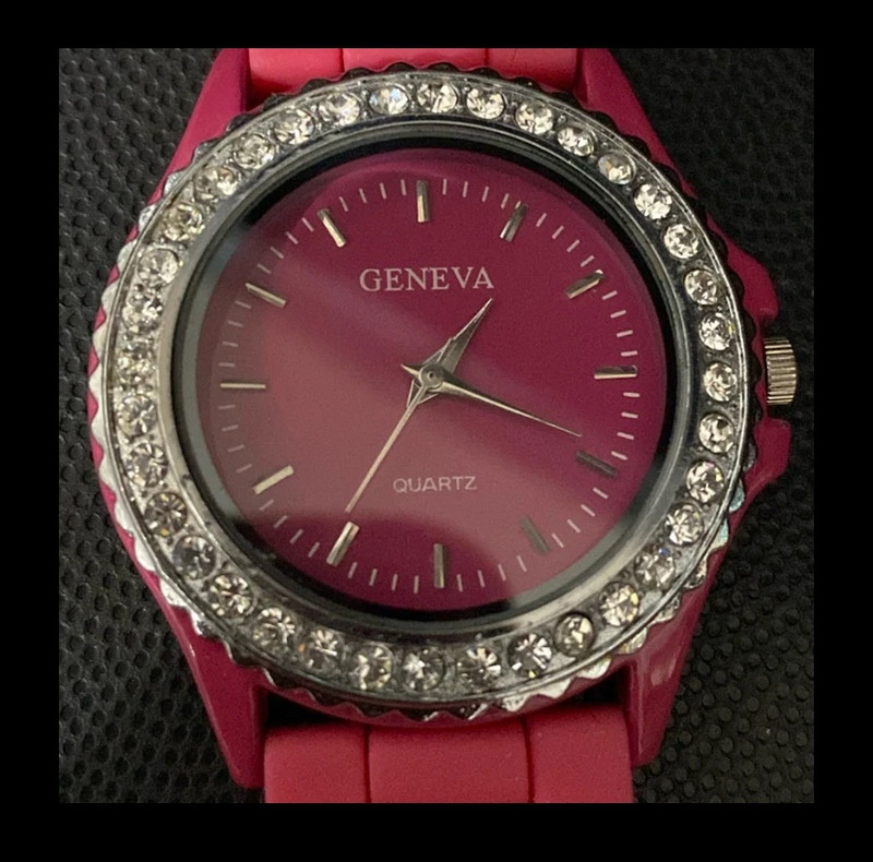 Geneva Pink Silicone band watch with rhinestones  -used 1