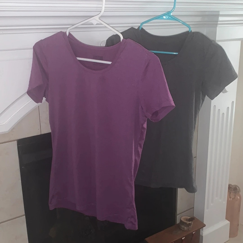 32 Degrees bundle of purple & grey stretchy short sleeve tops 1