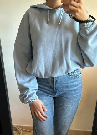 Sweat bleu capuche crop, brand: Bershka, condizioni: Ottime, taglia: XL / IT 46 / EU 42, €7.00, €8.05 include la Protezione acquisti