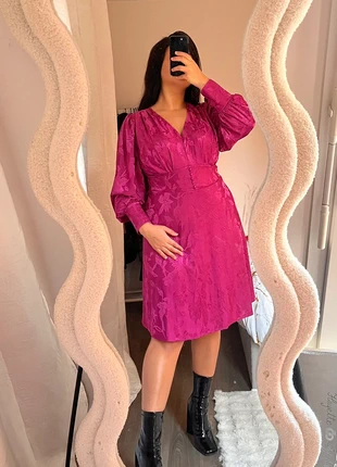 💖 Robe fuchsia satinée à manches bouffantes, marque: M&S Mode, état: Neuf sans étiquette, taille: M / 38 / 10, 10,00 €, 11,20 € Protection acheteurs incluse