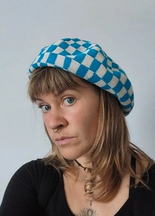Blue and white checkered beret, brand: Source Unknown, condition: New without tags, size: One size, £5.00, £5.95 includes Buyer Protection
