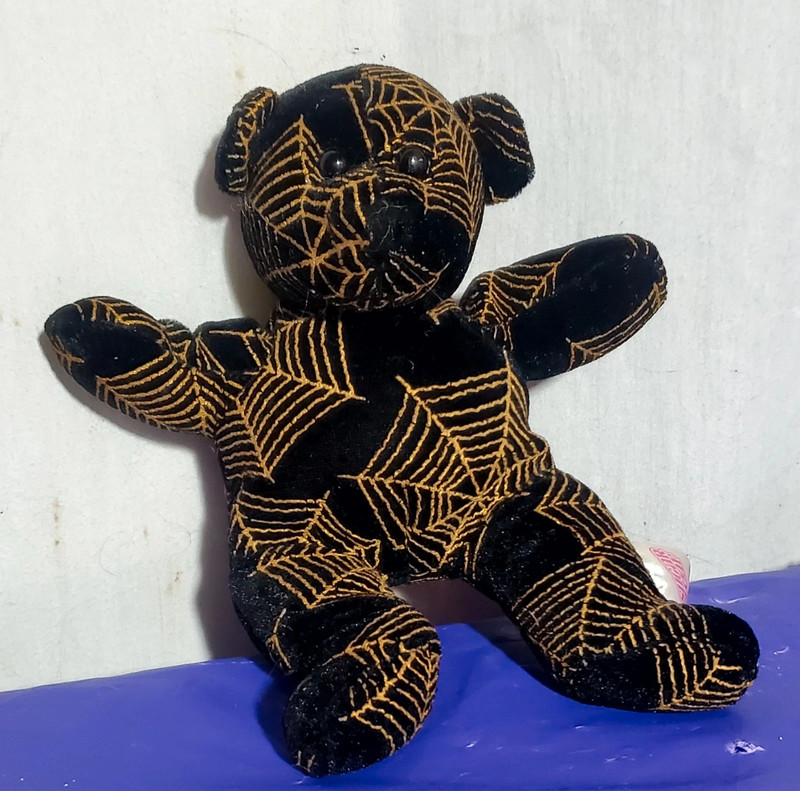 Sugar Loaf Halloween Spiderweb Bear Plush Stuffed Animal Black Gold Toy 2