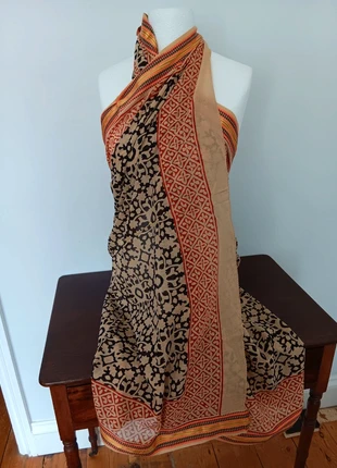 Hand Block Print Indian Boho Golden Stripe Cotton Oversize Scarf, Beach ,sarong, condition: New without tags, £14.00, £15.40 includes Buyer Protection Pro