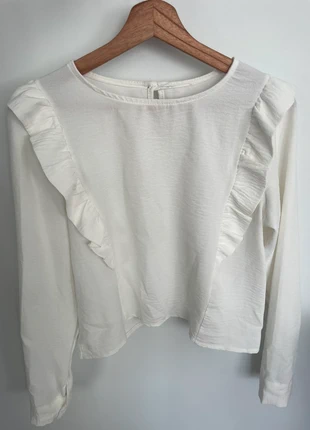 Blouse volants - Blanche, marca: YCOO, estado: Muito bom, tamanho: XS / 34 / 6, €10.00, €11.20 inclui Proteção do Comprador