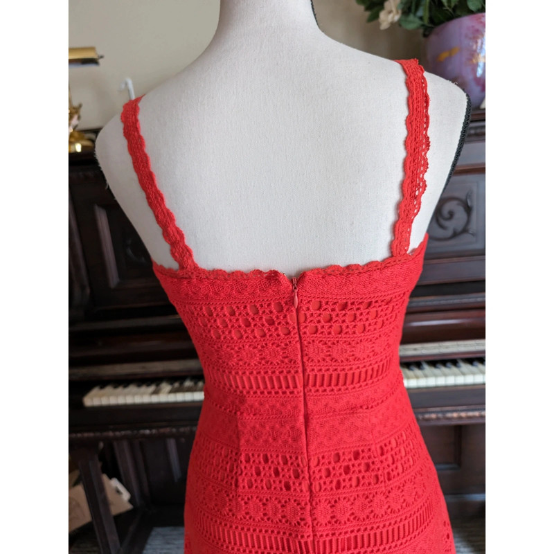 Guess Orange Red Crochet Fit and Flare Dress 4