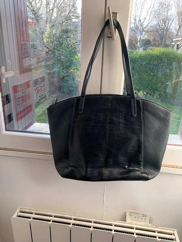 Victoria's Secret Large Black Faux Leather Tote Bag Tassel Rainbow  Sequin Pouch