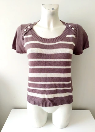 Pull Caroll rayé violet écru manches courtes femme 40 42 cachemire angora chic, brand: Caroll, condition: Very good, size: XL / 42 / 14, €22.00, €23.80 includes Buyer Protection