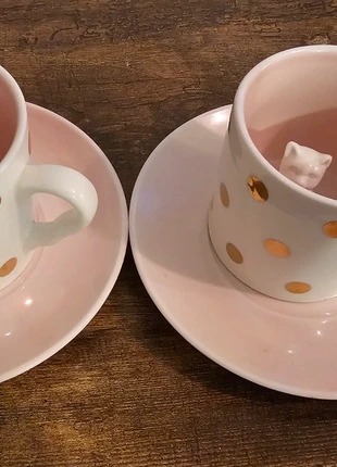Disaster designs cute gilded cat mugs with saucers, brand: Disaster Designs, condition: Very good, £12.00, £13.30 includes Buyer Protection