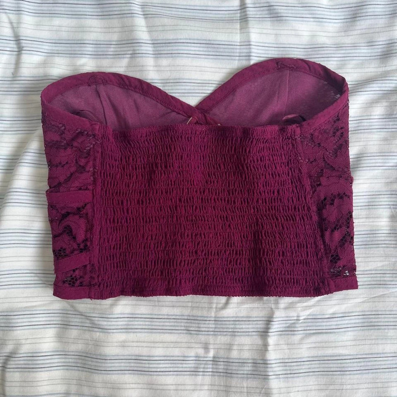 Free People Purple Lace Strapless Crop Top Size M 3