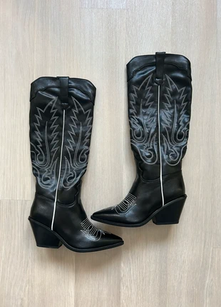 Santiag / bottes cow-boy / cowboy haute vintage motif cuir synthétique noir - Pointure 36, brand: Vintage Dressing, condition: Very good, size: 36, €30.00, €32.20 includes Buyer Protection