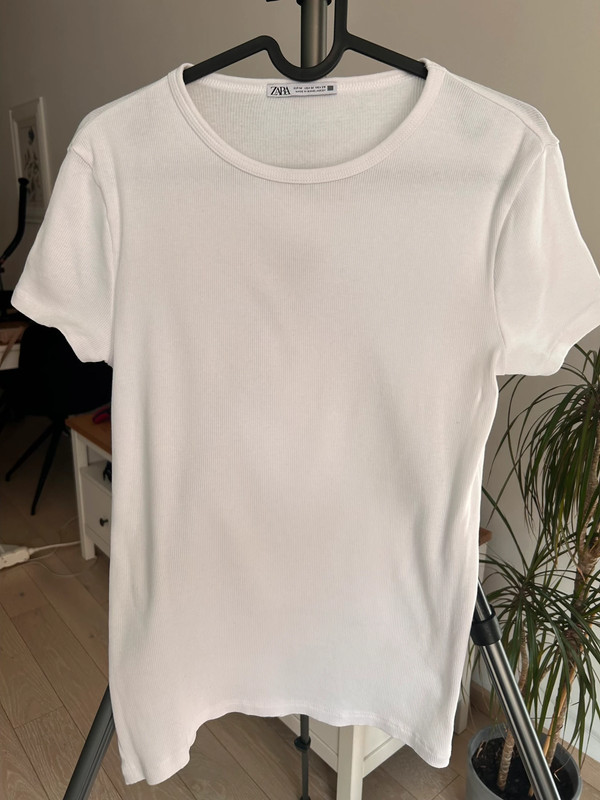 ZARA, biały prążkowany t-shirt, Basic, rozmiar M/38 | Vinted