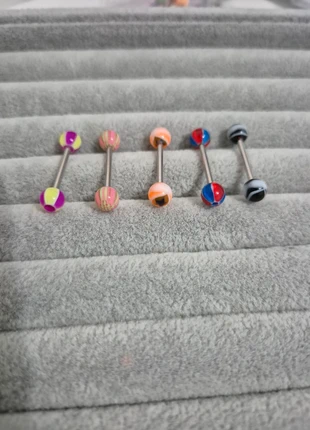 Lot de 5 piercings langue en acier chirurgical NEUFS violet orange bleu rayure rouge vert, marque: piercings neufs, état: Très bon état, 3,00 €, 3,85 € Protection acheteurs incluse