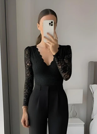 Body noir avec dentelle avec des roses - élégant / chic / sexy, condition: New without tags, size: S / 36 / 8, €30.00, €32.20 includes Buyer Protection