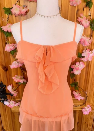 Peach Chiffon Ruffle Cami Top | Sheer Floaty Layers | Soft Feminine Style., brand: Cute, condition: Good, size: M / 38 / 10, €15.50, €16.98 includes Buyer Protection
