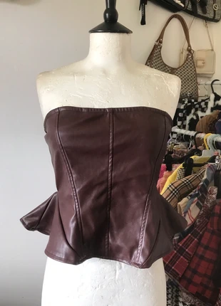 Brown Faux Leather Cropped Bandeau/Corset Top, brand: Missguided, condition: New without tags, size: M / 10, £5.50, £6.48 includes Buyer Protection