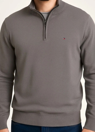 Pull hall zip Tommy Hilfiger | gris logo brodé bleu et rouge | Taille L | Très bon état, marque: Tommy Hilfiger, état: Très bon état, taille: L, 23,50 €, 25,38 € Protection acheteurs incluse