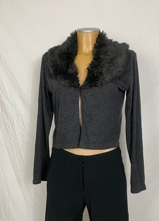 Grey gillet with big furry collar, merk: Crazy World, staat: Heel goed, maat: M / 38 / 10, € 26,00, € 28,00 inclusief Kopersbescherming