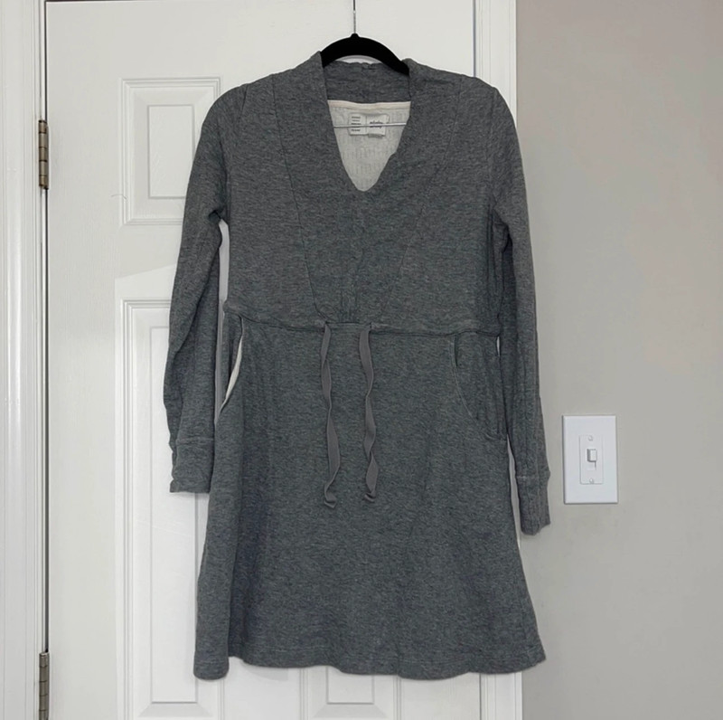 Anthropologie Saturday Sunday Gray Cotton Cinch Waist Long Sleeved Dress 1