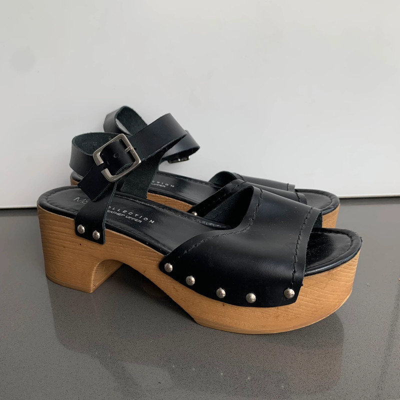 Black leather platform clog sandals | Vinted