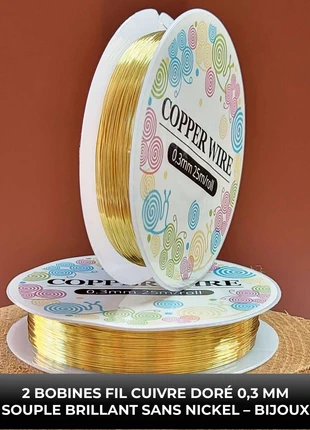 2 bobines fil cuivre doré 0,3 mm souple brillant sans nickel pour bijoux DIY, brand: sans marque, condition: Very good, €4.99, €5.94 includes Buyer Protection Pro