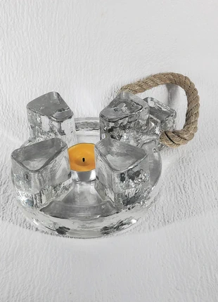 (V008) Massief glas rechaud/theelicht houder Duitsland jaren 80, staat: Heel goed, € 12,00, € 13,30 inclusief Kopersbescherming