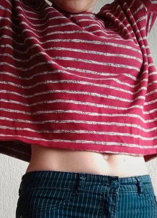 Striped, long sleeve, cropped sweater 🦓 Pull court rayé à manches longues, merk: Mango, staat: Heel goed, maat: XS / 34 / 6, € 8,00, € 9,10 inclusief Kopersbescherming