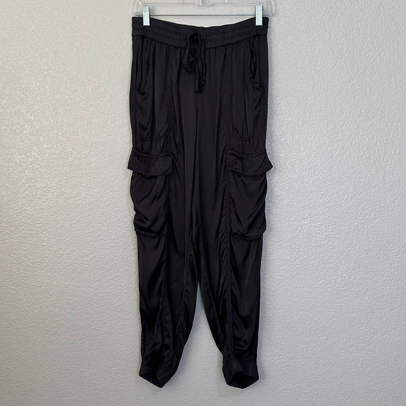 Aerie Charcoal Gray Drawstring Waist Satin Cargo Jogger Pants 1