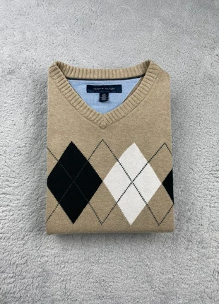 Pull fin col V Tommy Hilfiger Marron à carreaux noir et blanc logo brodé Taille S, brand: Tommy Hilfiger, condition: Very good, size: S, €29.90, €32.10 includes Buyer Protection Pro