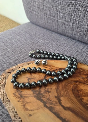 Parure collier boucles d’oreilles clous perles métallisées, condition: Very good, €9.00, €10.15 includes Buyer Protection