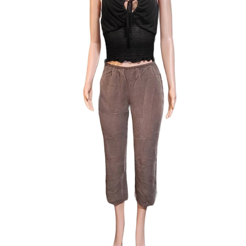 Pulp brown tencel mid rise pull-on cropped pants M 2