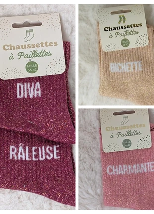 Lot de 3 paires de chaussettes Paillettes Bichette Charmante Diva Raleuse Neuf STC, marca: STC, estado: Nuevo con etiquetas, tamaño: M | 39–42, 11,80 €, 13,09 € Protección al comprador Pro incluida