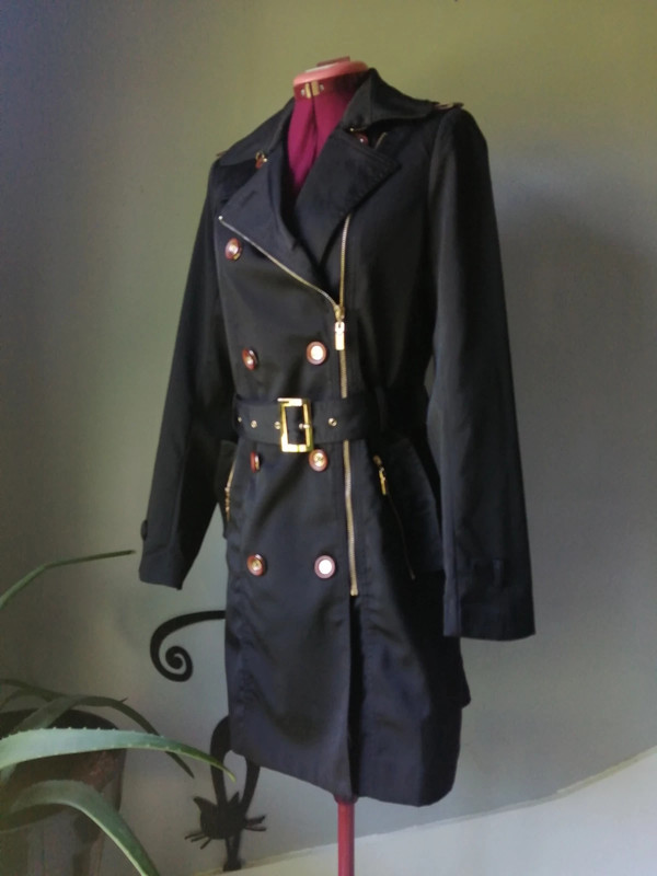 Gabardine manteau l ger noir taille 38 mi cuisse trench coat