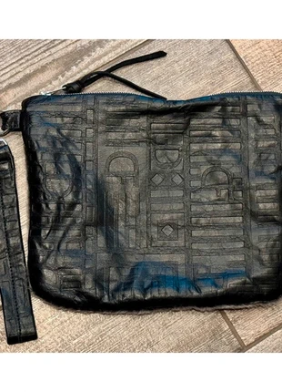 Large black leather clutch with faux fur and leather wrist strap, brand: rebyc. bags, condition: New without tags, £10.00, £11.20 includes Buyer Protection