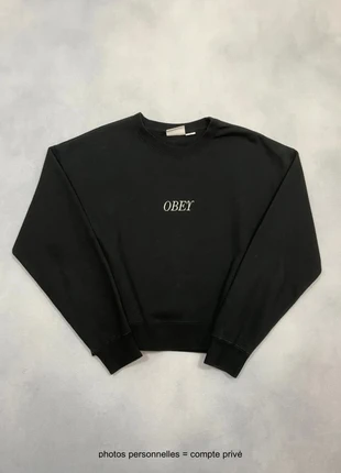 Sweat Obey Noir court Extra Large Crew Neck Loose Sweatshirt - Taille L #607, merk: Obey, staat: Heel goed, maat: L / 40 / 12, € 49,00, € 52,15 inclusief Kopersbescherming