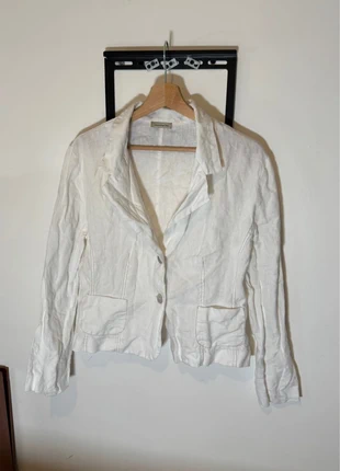 White linen blazer with mother of pearl button blazer en lin blanc et boutons en nacre chic style, marque: Vintage Dressing, état: Très bon état, taille: XL / 42 / 14, 10,00 €, 11,20 € Protection acheteurs incluse