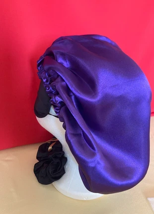 Bonnet de nuit en satin noir violet réglable taille unique, estado: Nuevo con etiquetas, 5,00 €, 5,95 € Protección al comprador incluida