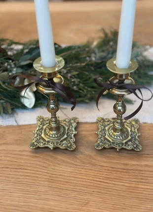 Pair vintage brass Georgian style ornate candlestick holders, brand: Vintage, condition: Very good, £36.00, £38.50 includes Buyer Protection