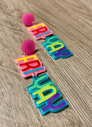 Fri-Yay Acrylic Kitsch Novelty Earrings – Bold, Colorful & Weekend-Ready, brand: NO LABEL, condition: New without tags, £5.00, £5.95 includes Buyer Protection