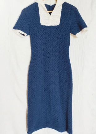 Robe vintage bleu et blanc en tricot fait main Taille 36, état: Très bon état, taille: S / 36 / 8, 14,90 €, 16,35 € Protection acheteurs incluse