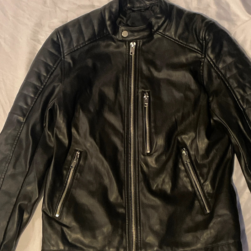 H&M Faux Leather Moto Jacket Small Multi Zipper Black Women’s 2