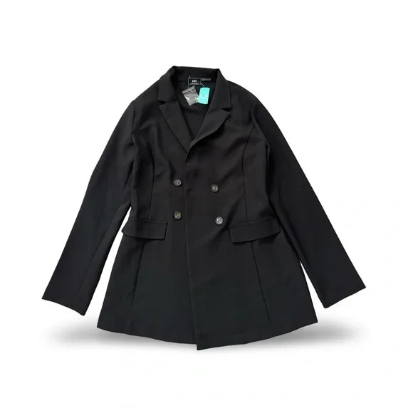 HAVE Black Buttoned Long Oversized Lightweight Trench Blazer 1