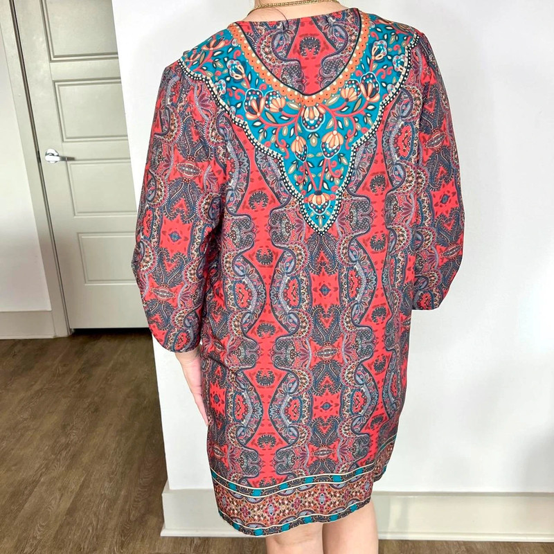 Bohemian Paisley Tunic 3/4 Sleeves Summer Shift Dress 4