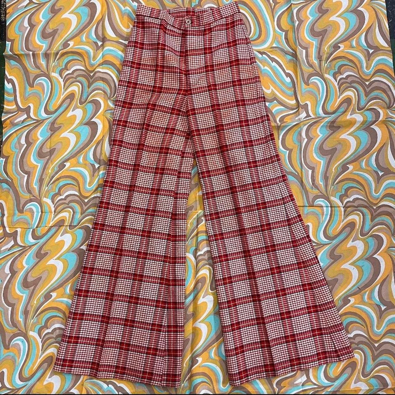 Vintage 70s high waisted plaid bell bottoms 1