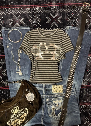 y2k striped t shirt with rhinestones, marque: Vintage Dressing, état: Très bon état, taille: XS / 34 / 6, 20,00 €, 21,70 € Protection acheteurs incluse