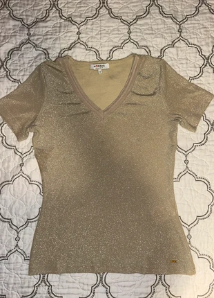 T-shirt à paillettes beige, marque: Morgan, état: Très bon état, taille: S / 36 / 8, 4,50 €, 5,43 € Protection acheteurs incluse