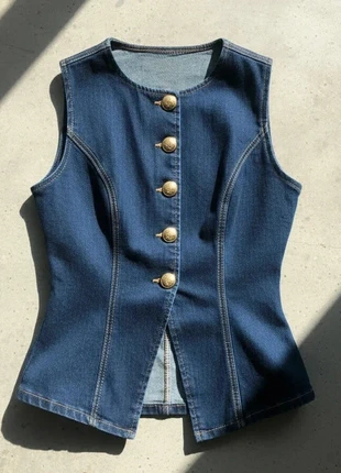 Top en jean sans manches à boutons dorés – Chic / Vintage / Automne, merk: Lunavée, staat: Heel goed, maat: M / 38 / 10, € 35,99, € 38,49 inclusief Kopersbescherming