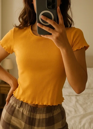 Top orange manches courtes textures, marque: Pimkie, état: Très bon état, taille: S / 36 / 8, 4,99 €, 5,94 € Protection acheteurs incluse