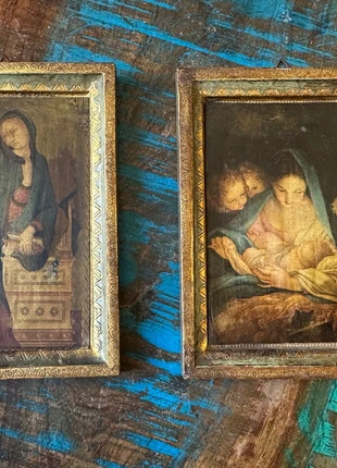 Paire de cadres religieux anciens – Impressions collées sur bois – Vierge & scènes sacrées, brand: Vintage, condition: Satisfactory, €19.00, €20.65 includes Buyer Protection