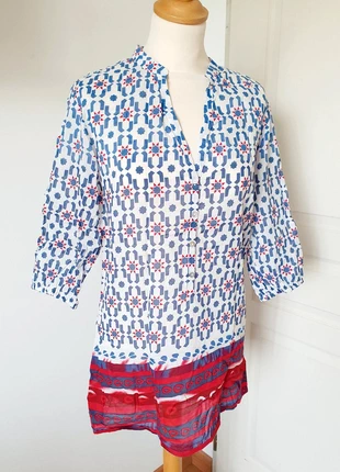 Tunique chemise longue manches 3/4 Quicksilver 100% coton blouse plage bleu blanc taille S col V, marca: Quiksilver, estado: Muito bom, tamanho: S / 36 / 8, €6.00, €7.00 inclui Proteção do Comprador